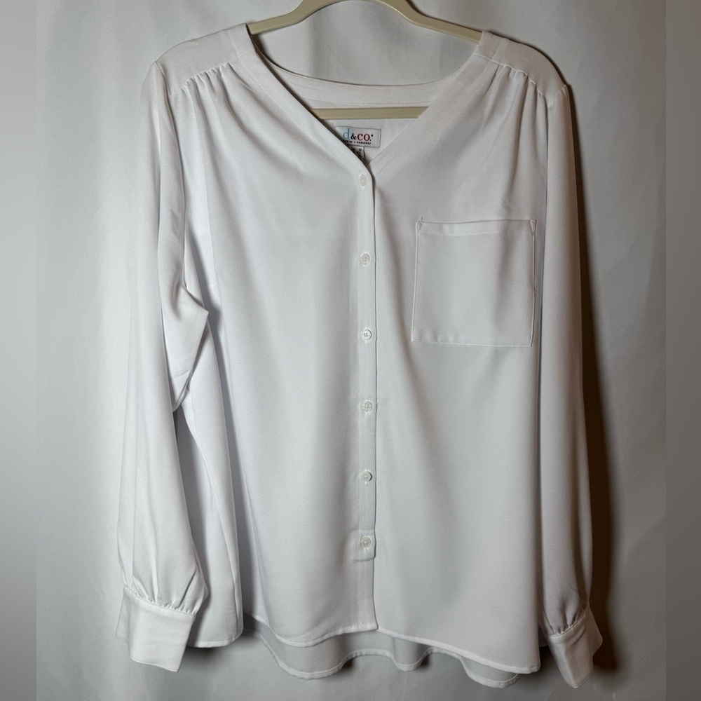Denim & Co. Women’s White Button-Up Long Sleeve Blouse 1X